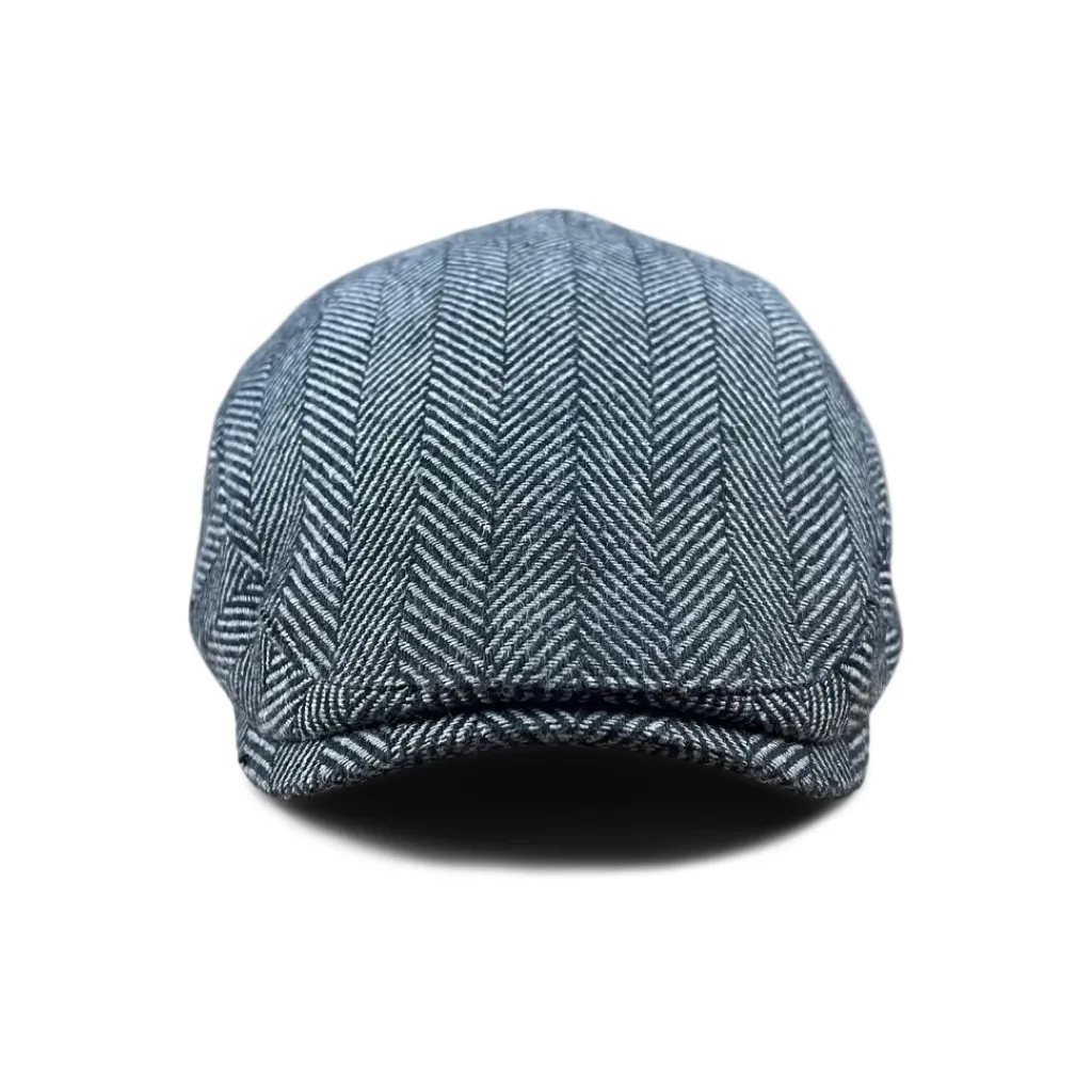 The Flap Cap Boston Scally Cap - Grey Herringbone