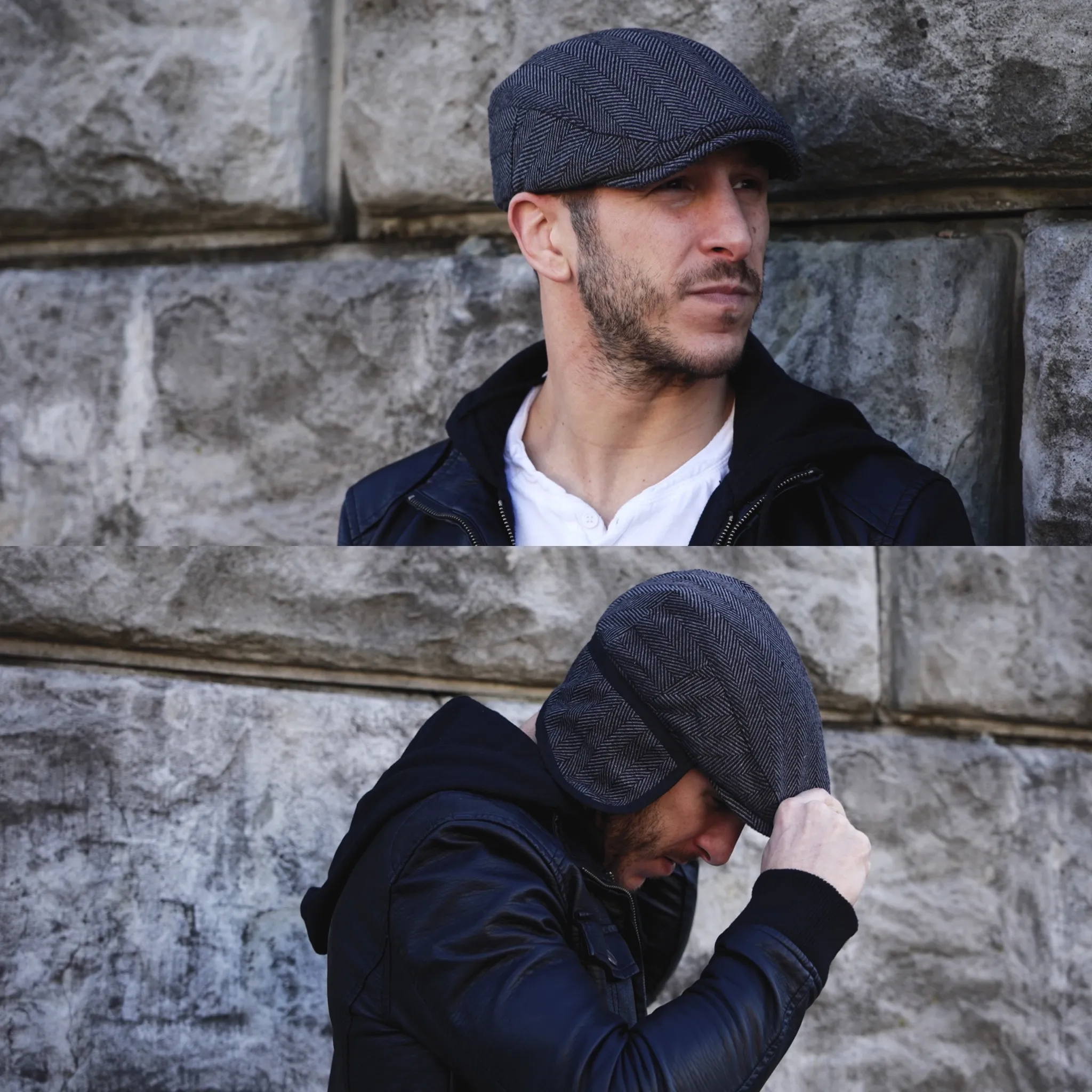 The Flap Cap Boston Scally Cap - Grey Herringbone