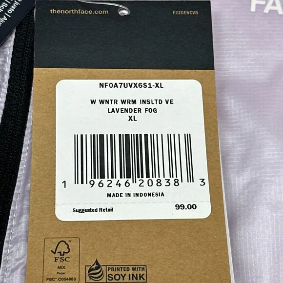 The North Face Vest Womens XL Insulated Winter Warm Lightweight Lavender New