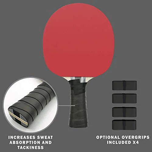 Tigyu Ping Pong Paddle Set of 4 - Table Tennis Paddles - Ping Pong Net for Any Table - Table Tennis Balls - 4 Over Grips - Storage Case