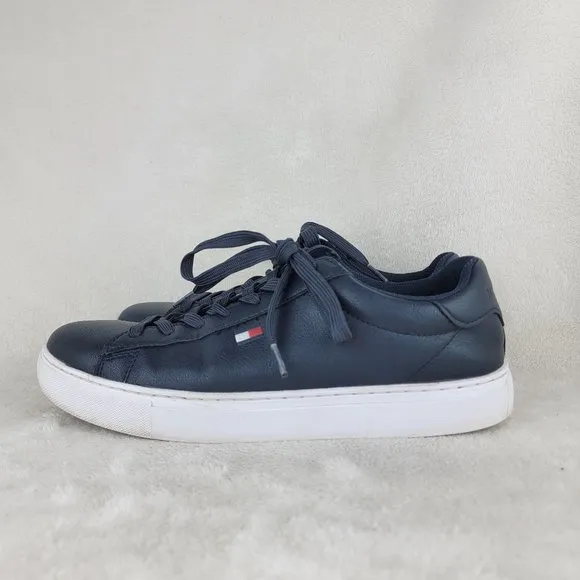Tommy Hilfiger Brecon Mens Blue Leather  Lace Up Low Top Logo Casual Sneakers 9M