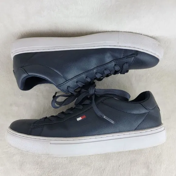 Tommy Hilfiger Brecon Mens Blue Leather  Lace Up Low Top Logo Casual Sneakers 9M