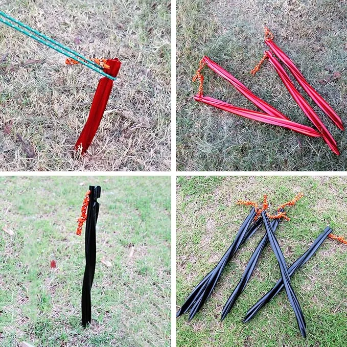 TRIWONDER Tent Stakes Heavy Duty Metal Ground Pegs Camping Stake Tarp Anchors Tent Spikes Aluminum Outdoor Sand Garden Camping Accessories for Beach (Red - Swirled Shape - 9.84 Inches - 10 Pack)