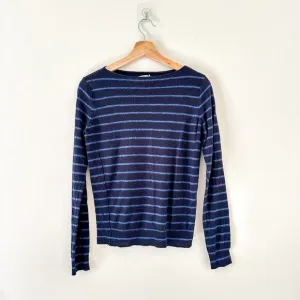 Vince Cashmere Striped Pattern Boat Neck Pullover Sweater Blue XS