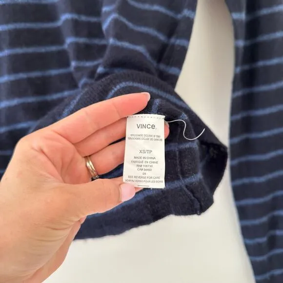 Vince Cashmere Striped Pattern Boat Neck Pullover Sweater Blue XS