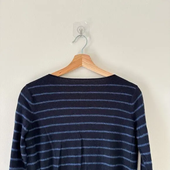 Vince Cashmere Striped Pattern Boat Neck Pullover Sweater Blue XS