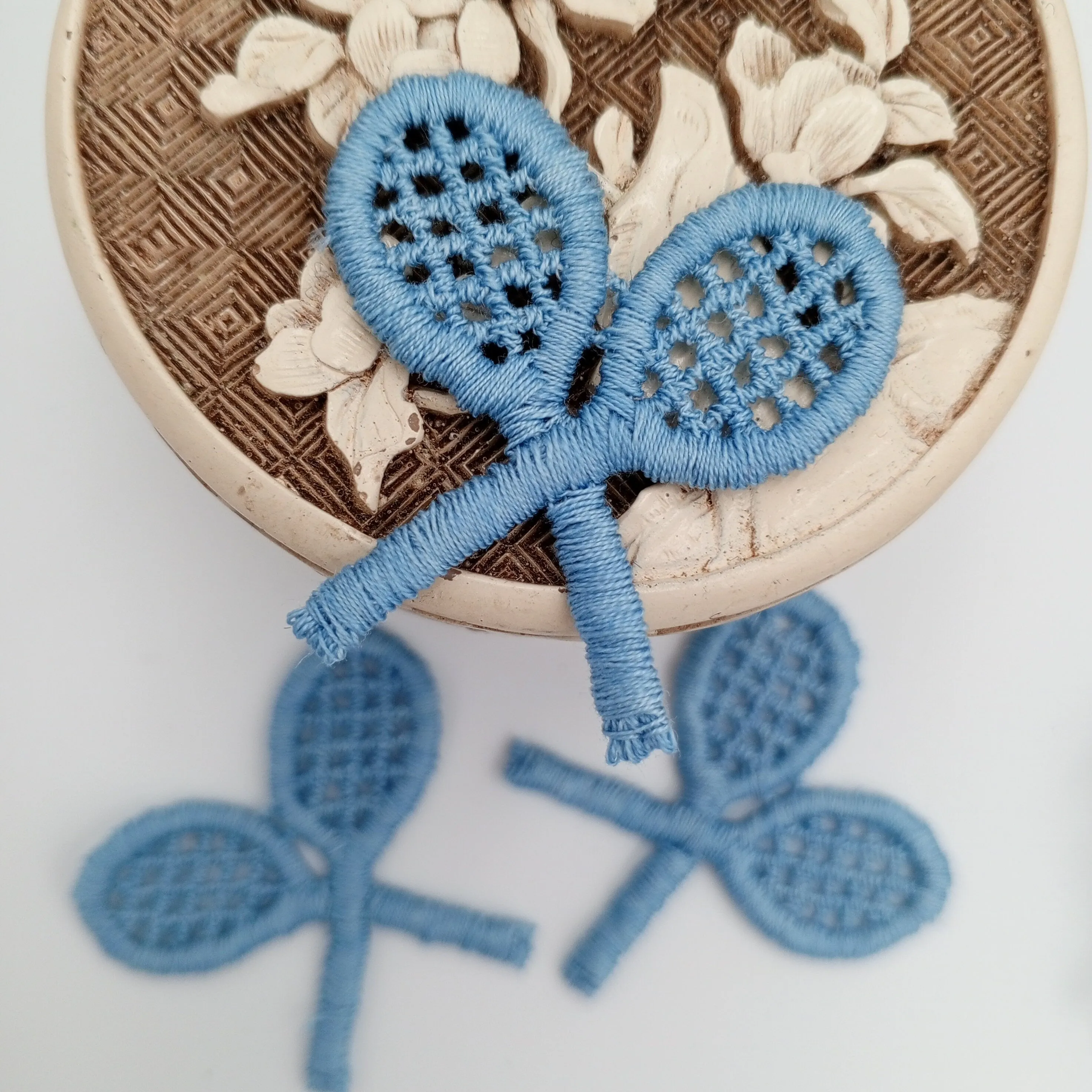 VINTAGE Tennis Patches light blue Embroidered Appliques #917