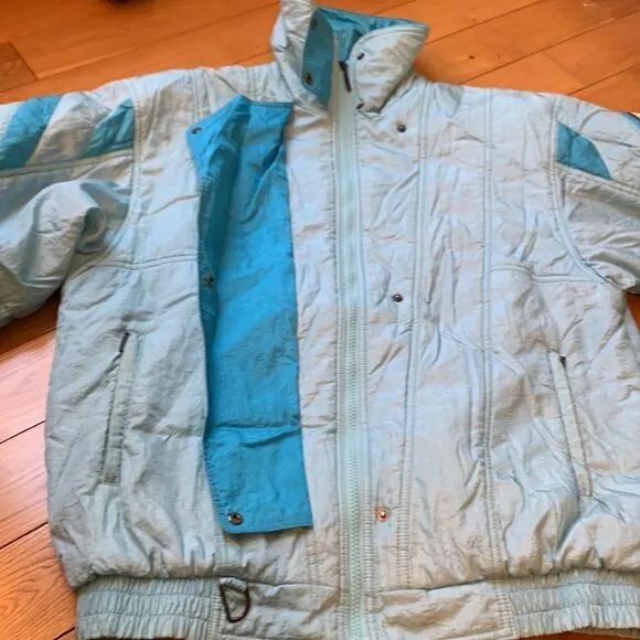 Vintage Descente blue winter ski outdoor jacket insulated retro 80’s shiny sz LG