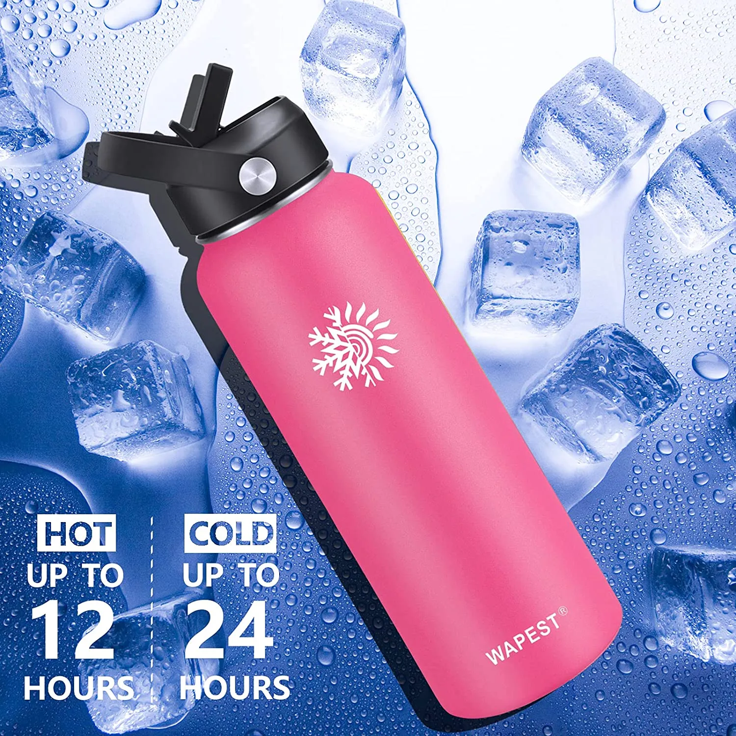 WAPEST Water Bottle with Straw Lid Stainless Steel Vacuum Insulated Double-Wall Water Bottles Smart Big Large Wide Mouth Waterbottle (pink, 32oz) Bottle is Light Pink