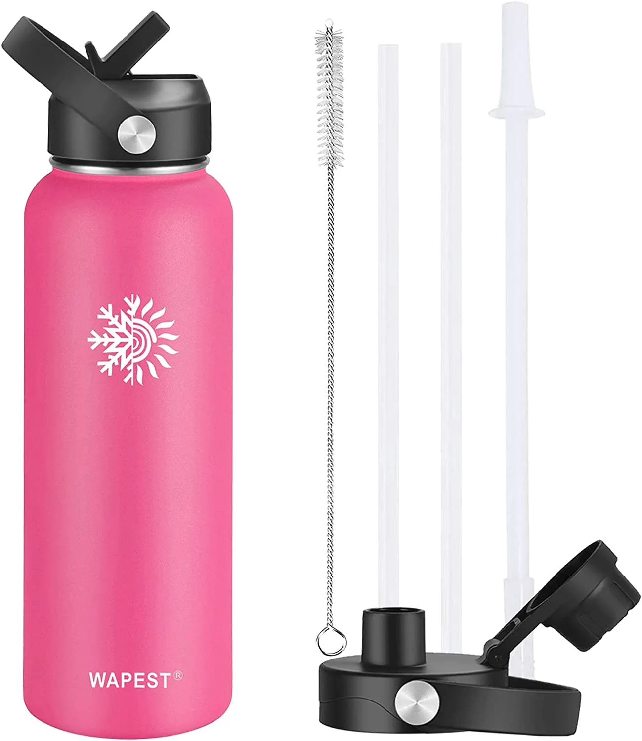 WAPEST Water Bottle with Straw Lid Stainless Steel Vacuum Insulated Double-Wall Water Bottles Smart Big Large Wide Mouth Waterbottle (pink, 32oz) Bottle is Light Pink