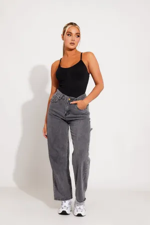 Washed Black Wide-Leg Jeans | High-Waisted Comfort | Off-Duty Cool
