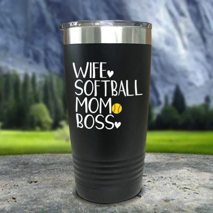 Wife Softball Mom Boss Color Printed Tumblers