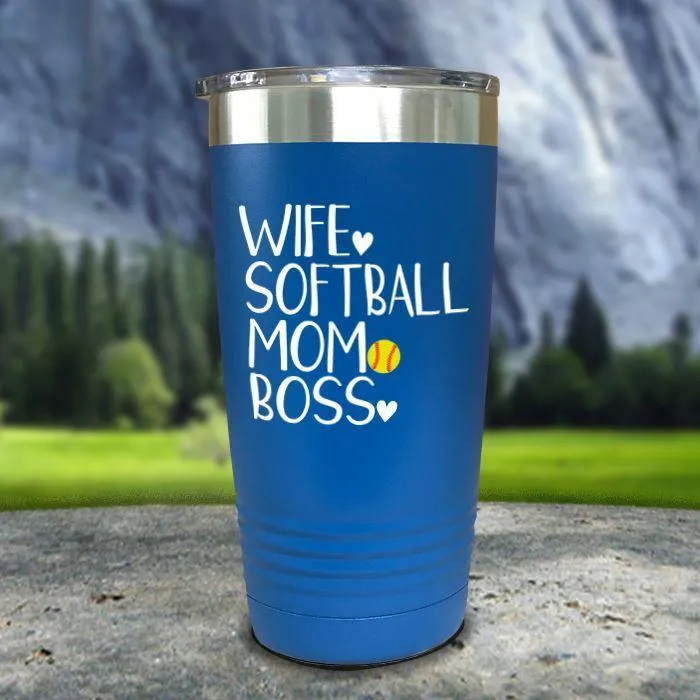 Wife Softball Mom Boss Color Printed Tumblers