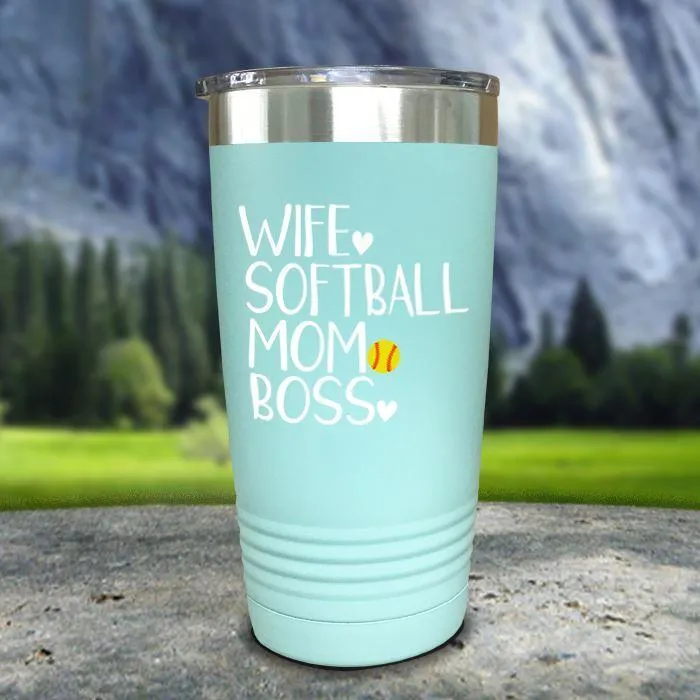 Wife Softball Mom Boss Color Printed Tumblers