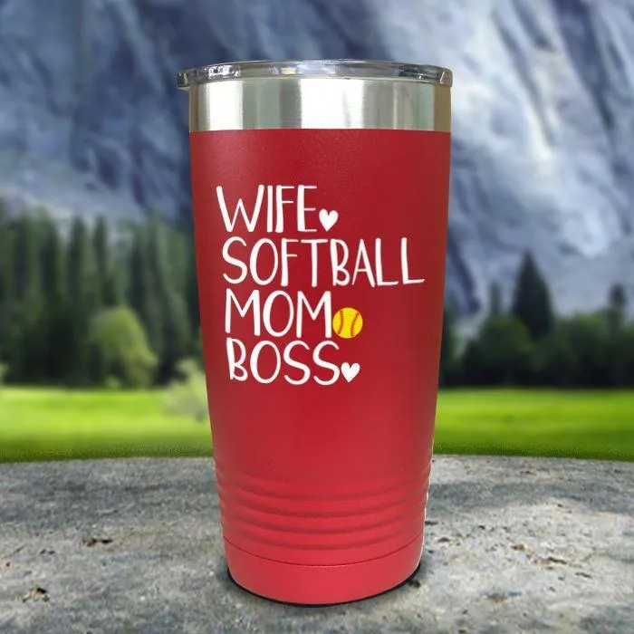 Wife Softball Mom Boss Color Printed Tumblers
