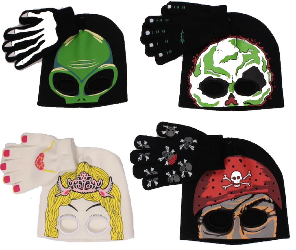 Winter-Hats Kids Glow-in-the-Dark Costume Mask Hat & Glove Set