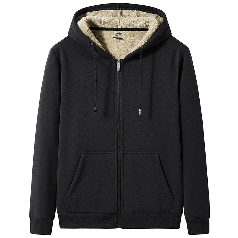 Winter Thick Warm Fleece Hoodie for Men - Big Size Thermal Zip-up Sweatshirt