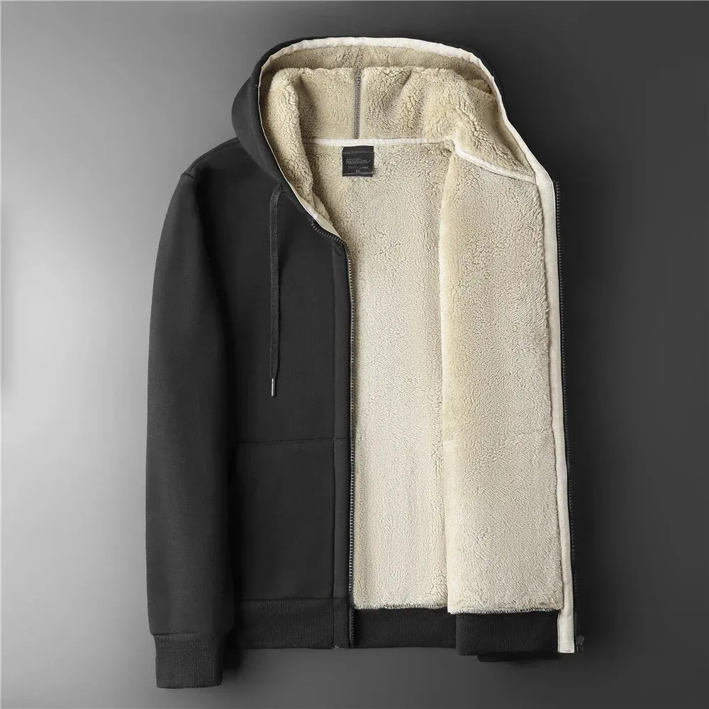 Winter Thick Warm Fleece Hoodie for Men - Big Size Thermal Zip-up Sweatshirt