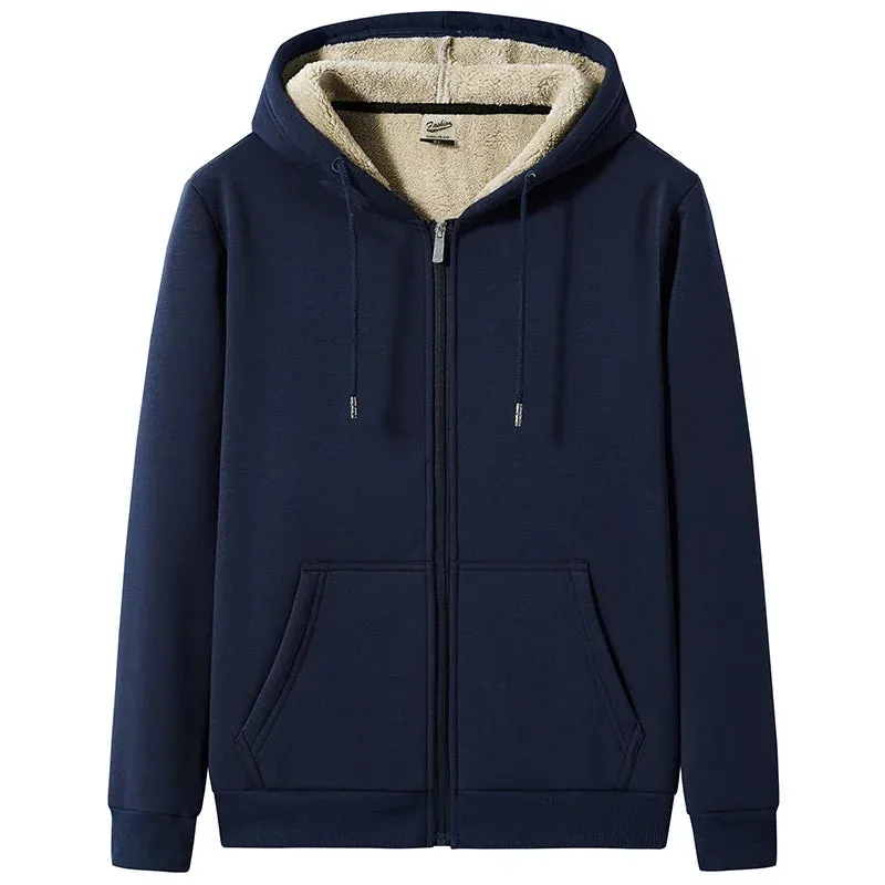 Winter Thick Warm Fleece Hoodie for Men - Big Size Thermal Zip-up Sweatshirt