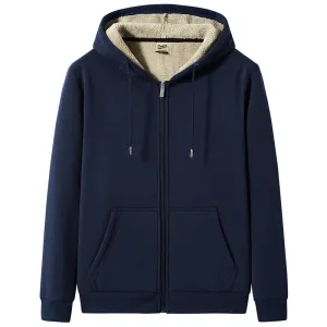 Winter Thick Warm Fleece Hoodie for Men - Big Size Thermal Zip-up Sweatshirt