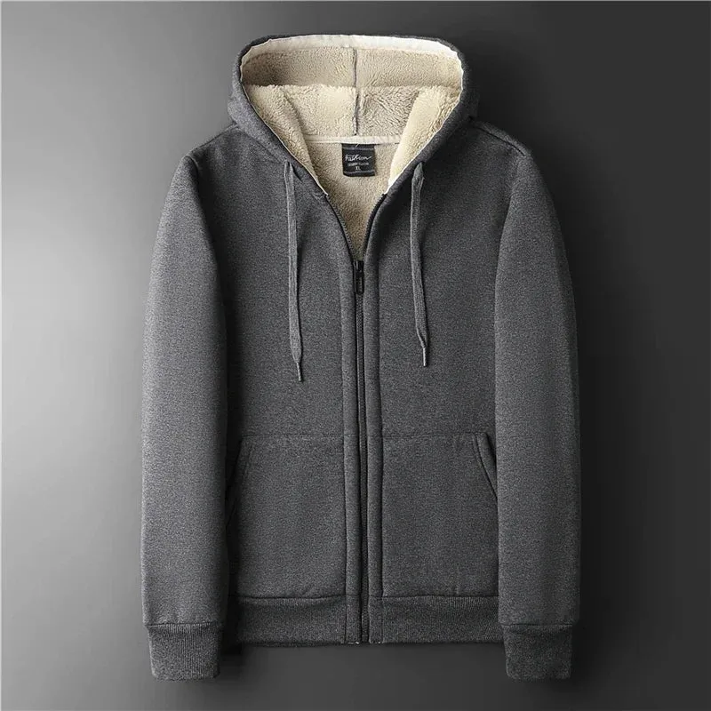 Winter Thick Warm Fleece Hoodie for Men - Big Size Thermal Zip-up Sweatshirt