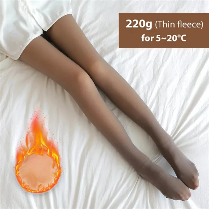 Winter Warm Tights Pantyhose Women Fleece Socks High Waist Thermal Stocking Insulated Pants Fake Translucent Leggings Tights