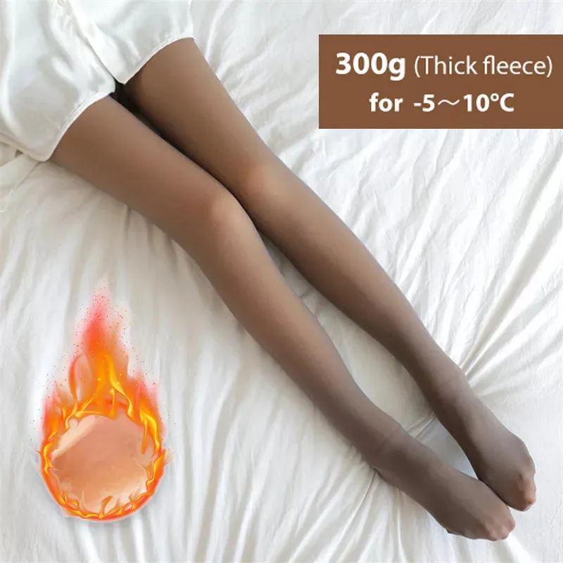 Winter Warm Tights Pantyhose Women Fleece Socks High Waist Thermal Stocking Insulated Pants Fake Translucent Leggings Tights