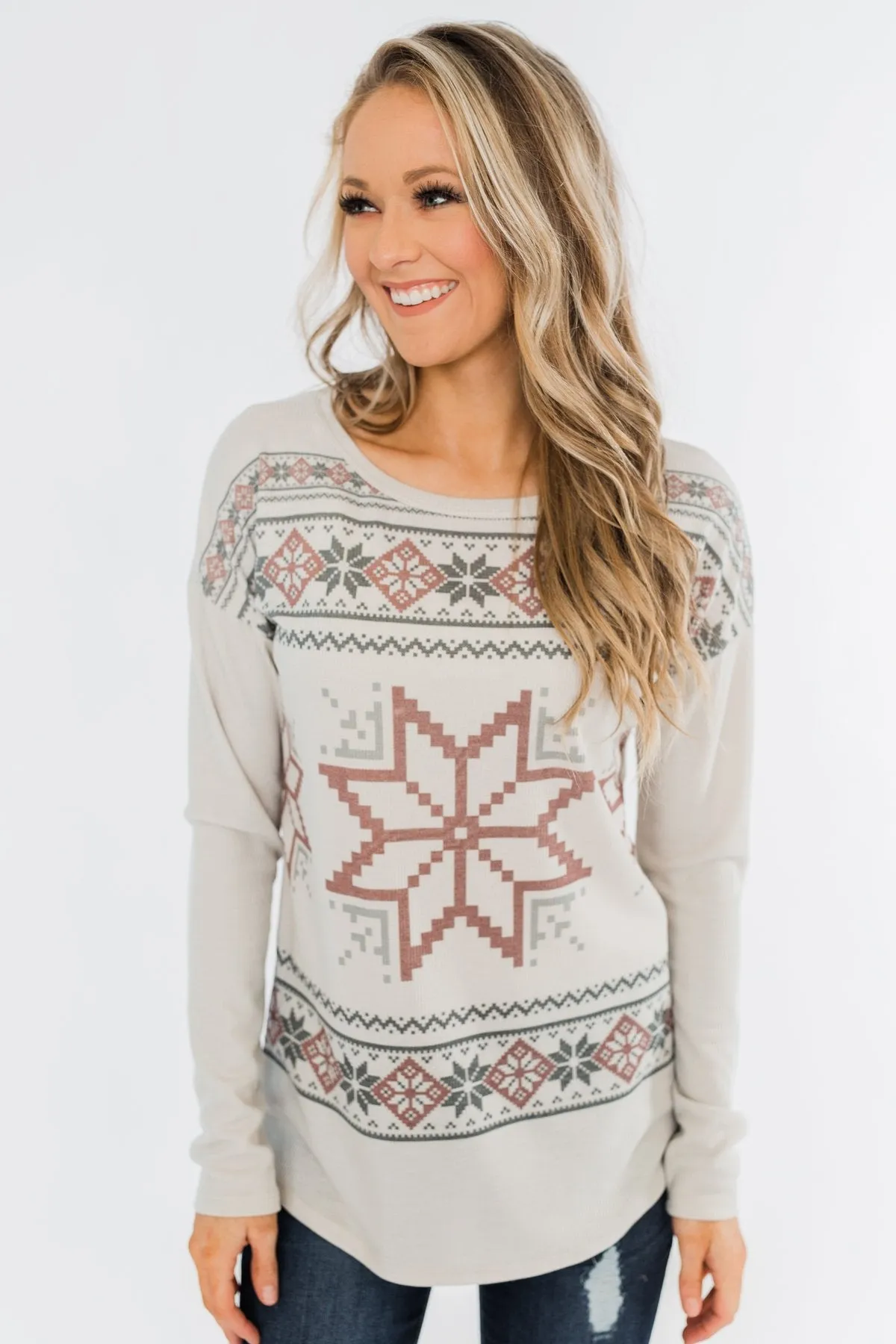 Winter Wonderland Thermal Top- Beige