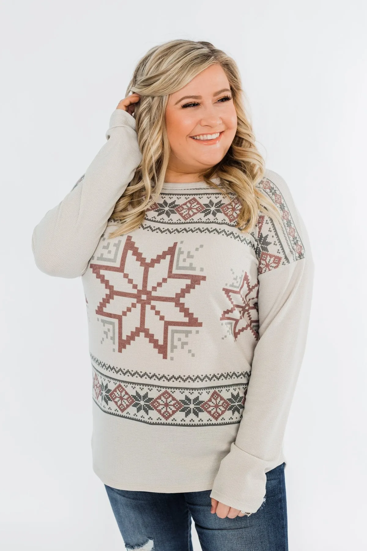 Winter Wonderland Thermal Top- Beige
