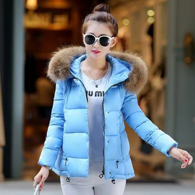Women Fur Collar Hooded down Jacket cold weather winter warm cotton coat fashion casual warm hooded jacket snow overcoat coat