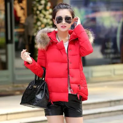 Women Fur Collar Hooded down Jacket cold weather winter warm cotton coat fashion casual warm hooded jacket snow overcoat coat