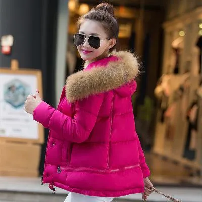 Women Fur Collar Hooded down Jacket cold weather winter warm cotton coat fashion casual warm hooded jacket snow overcoat coat