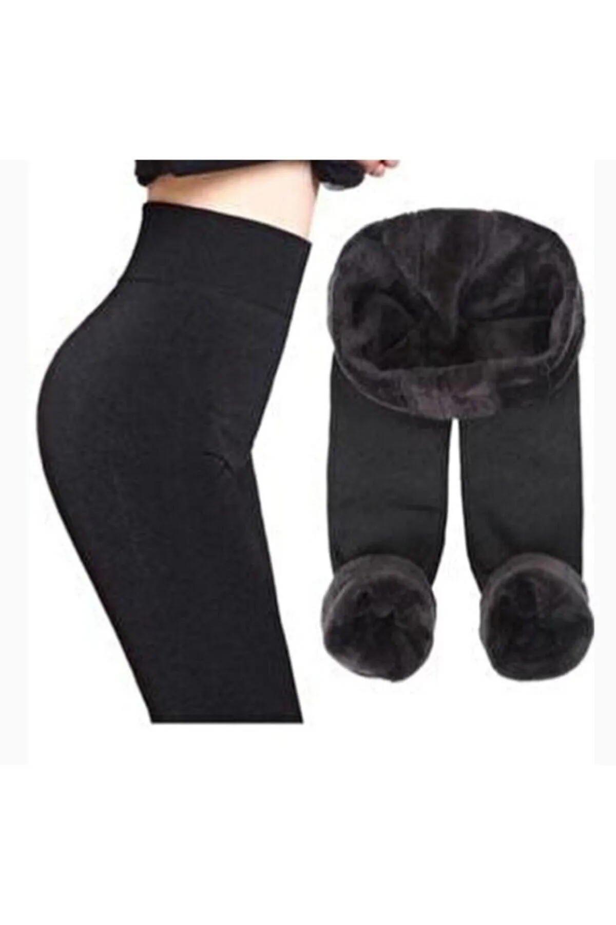 Women's Black Original Plush Winter Gathering Flexible Soft Thermal Leggings