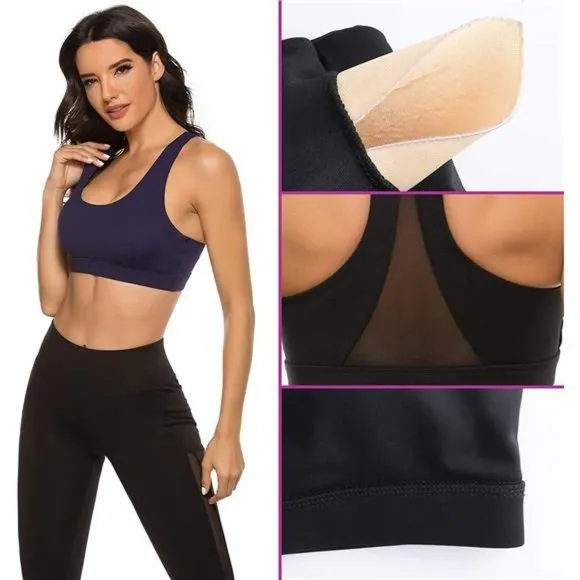 Womens Strappy Sports Bra Mesh Open Back Sports Bra for Workout Yoga Gym C-blue