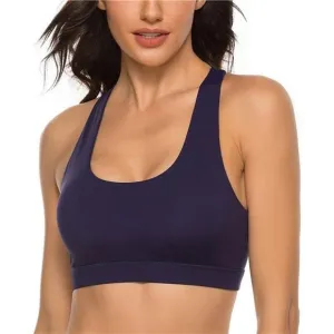 Womens Strappy Sports Bra Mesh Open Back Sports Bra for Workout Yoga Gym C-blue