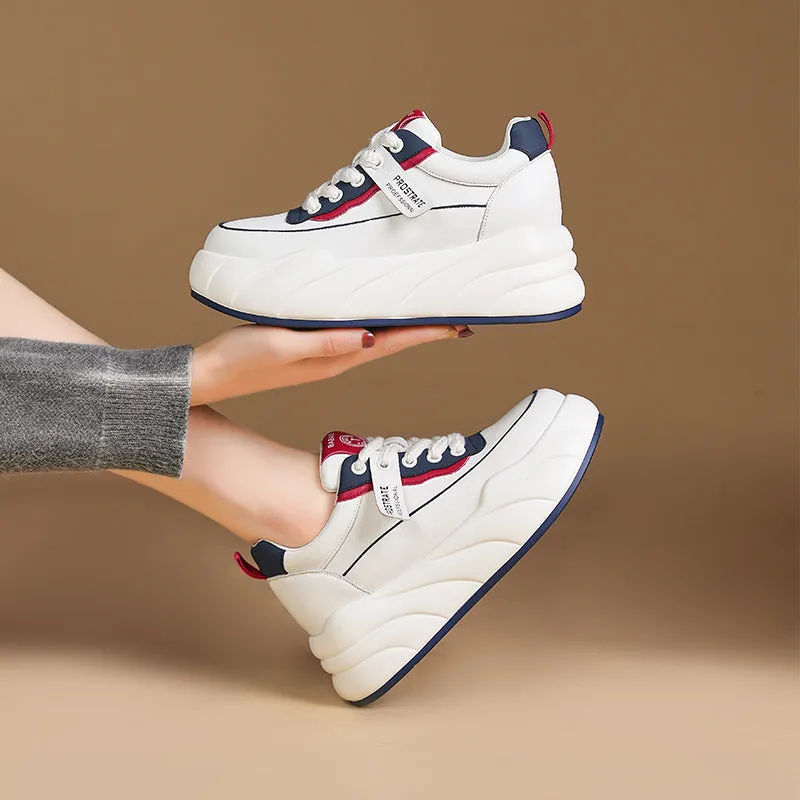 Women's White Spring Thick-soled Versatile Small Height Increasing Men's Shoes