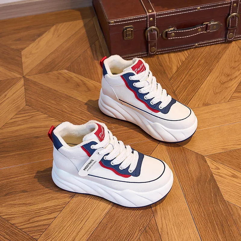 Women's White Spring Thick-soled Versatile Small Height Increasing Men's Shoes