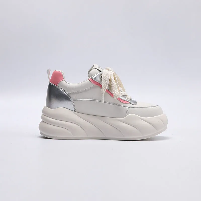Women's White Spring Thick-soled Versatile Small Height Increasing Men's Shoes