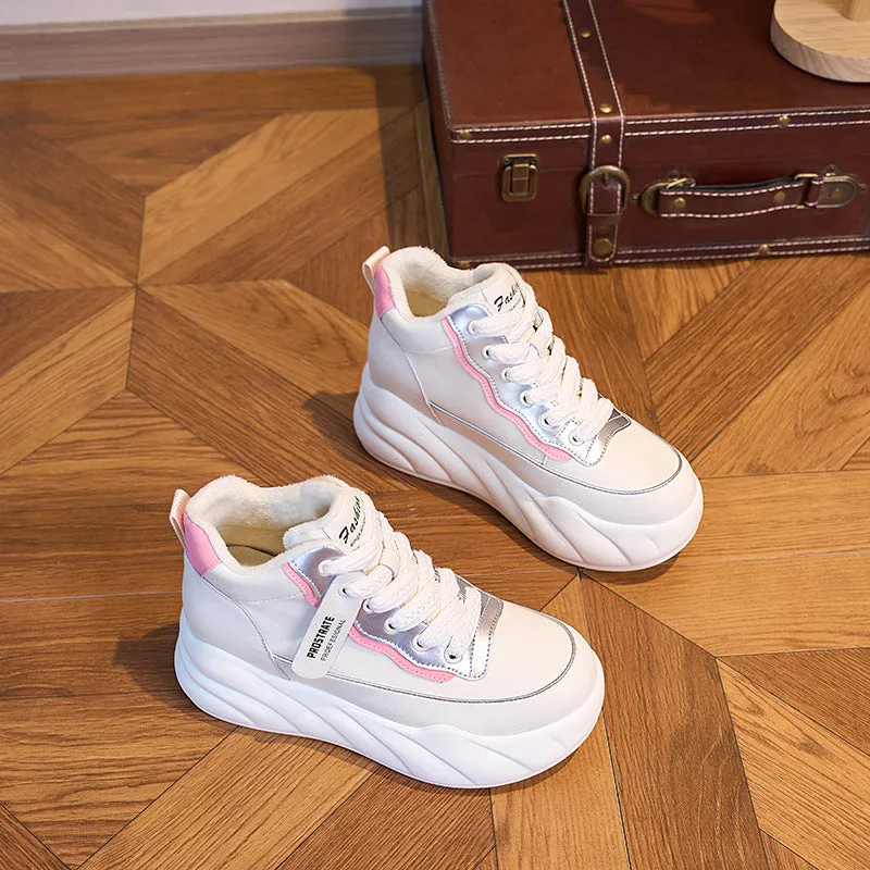 Women's White Spring Thick-soled Versatile Small Height Increasing Men's Shoes