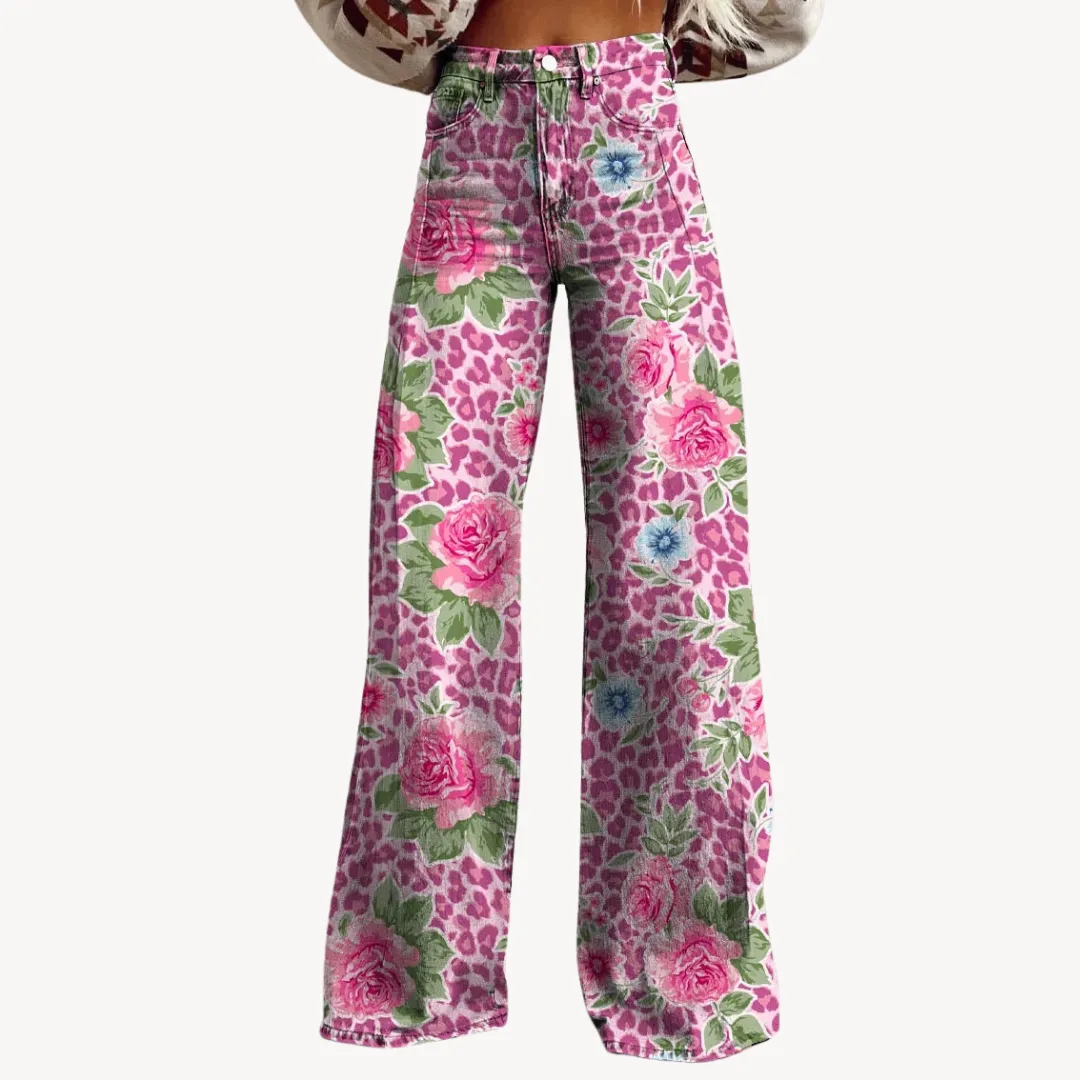 Women’s Wide-Leg Trousers – Abstract Print – High Waist – Statement Style