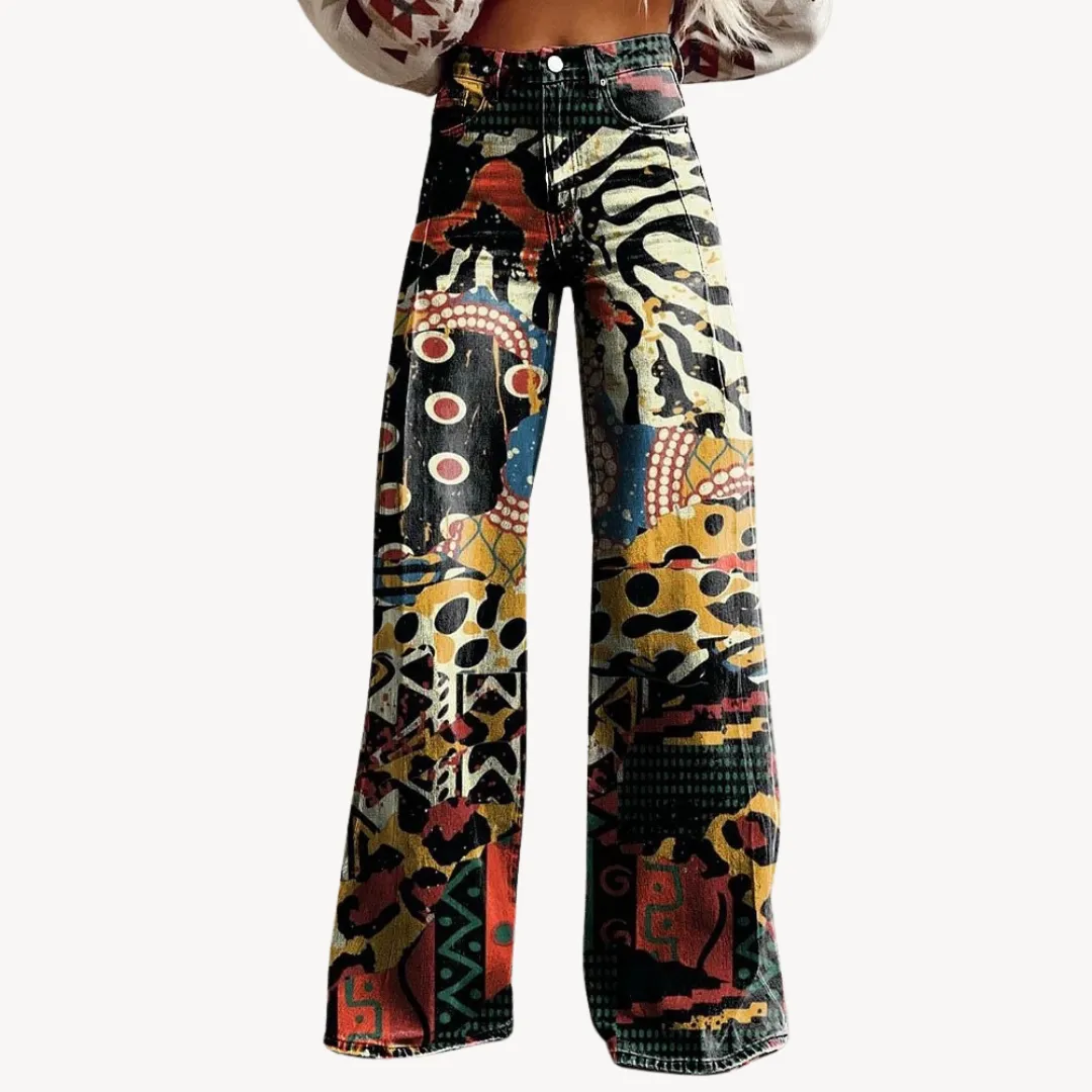 Women’s Wide-Leg Trousers – Abstract Print – High Waist – Statement Style