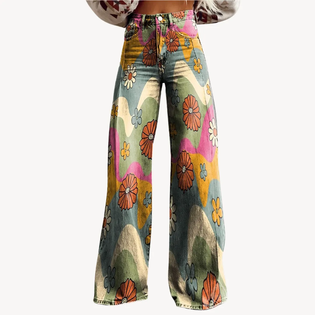 Women’s Wide-Leg Trousers – Abstract Print – High Waist – Statement Style