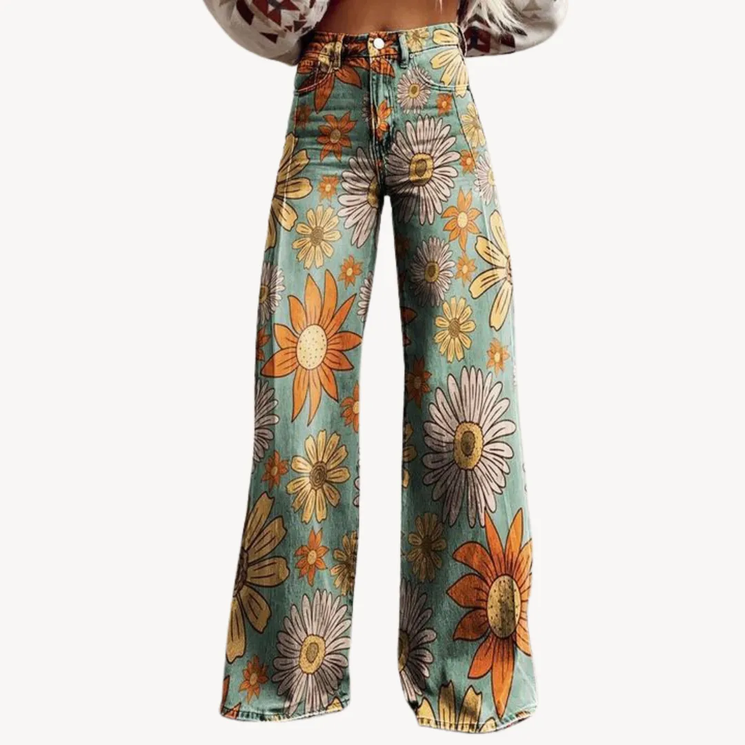 Women’s Wide-Leg Trousers – Abstract Print – High Waist – Statement Style