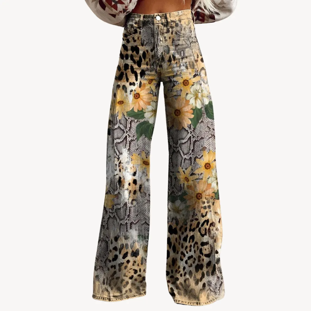 Women’s Wide-Leg Trousers – Abstract Print – High Waist – Statement Style