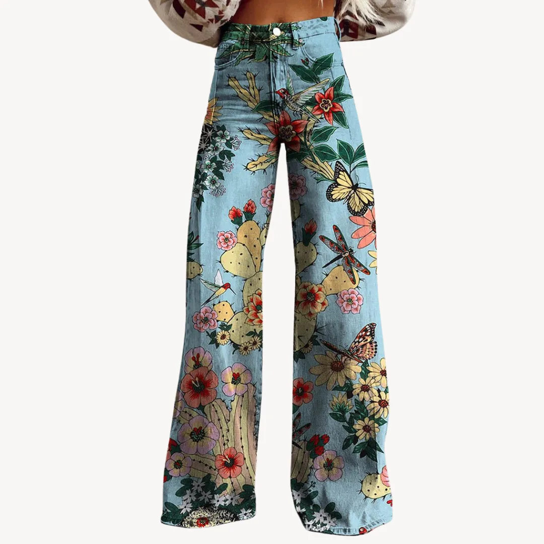 Women’s Wide-Leg Trousers – Abstract Print – High Waist – Statement Style