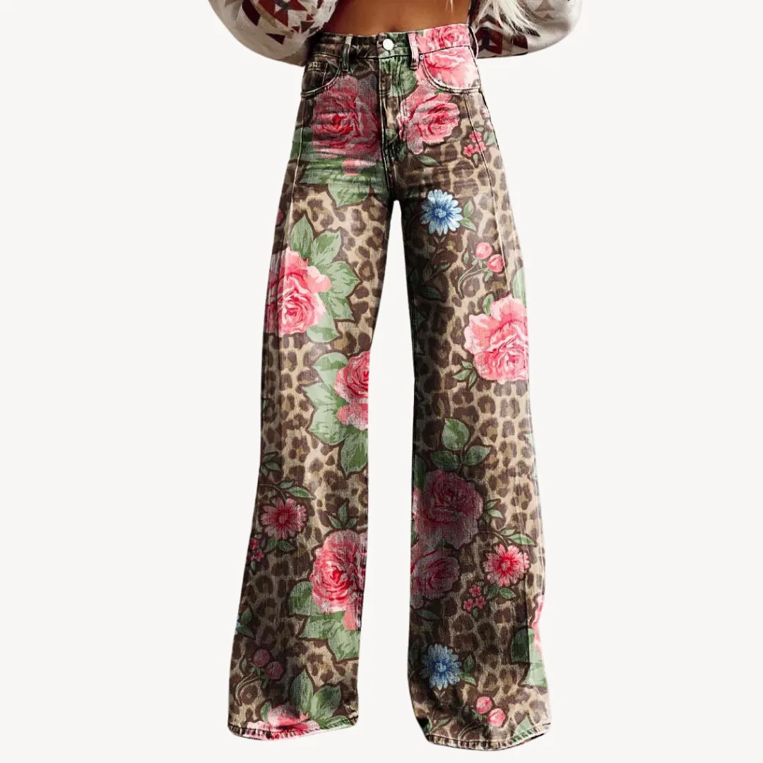 Women’s Wide-Leg Trousers – Abstract Print – High Waist – Statement Style
