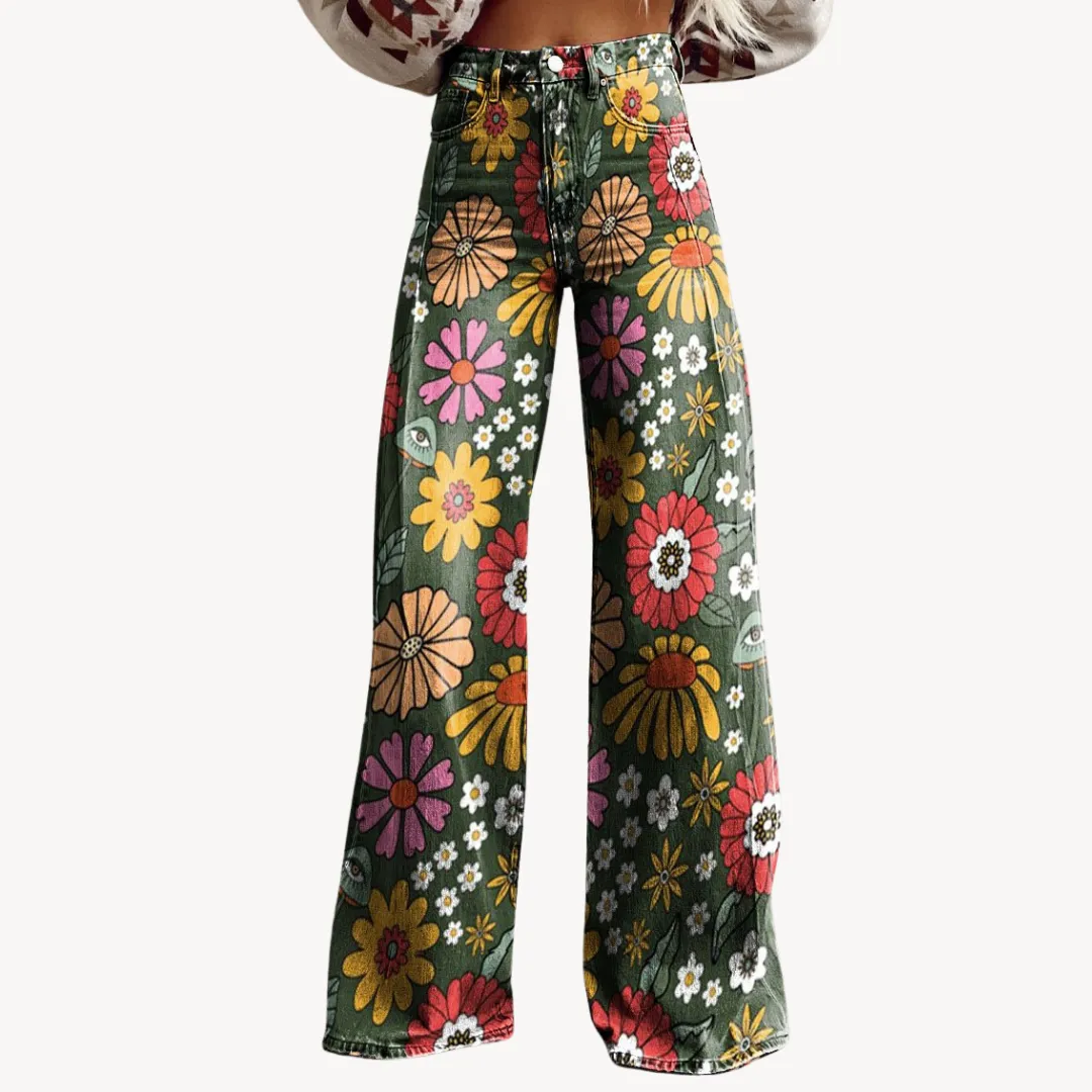 Women’s Wide-Leg Trousers – Abstract Print – High Waist – Statement Style
