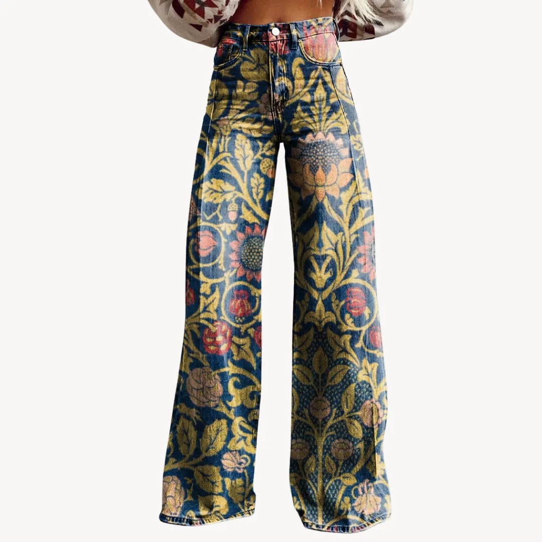 Women’s Wide-Leg Trousers – Abstract Print – High Waist – Statement Style