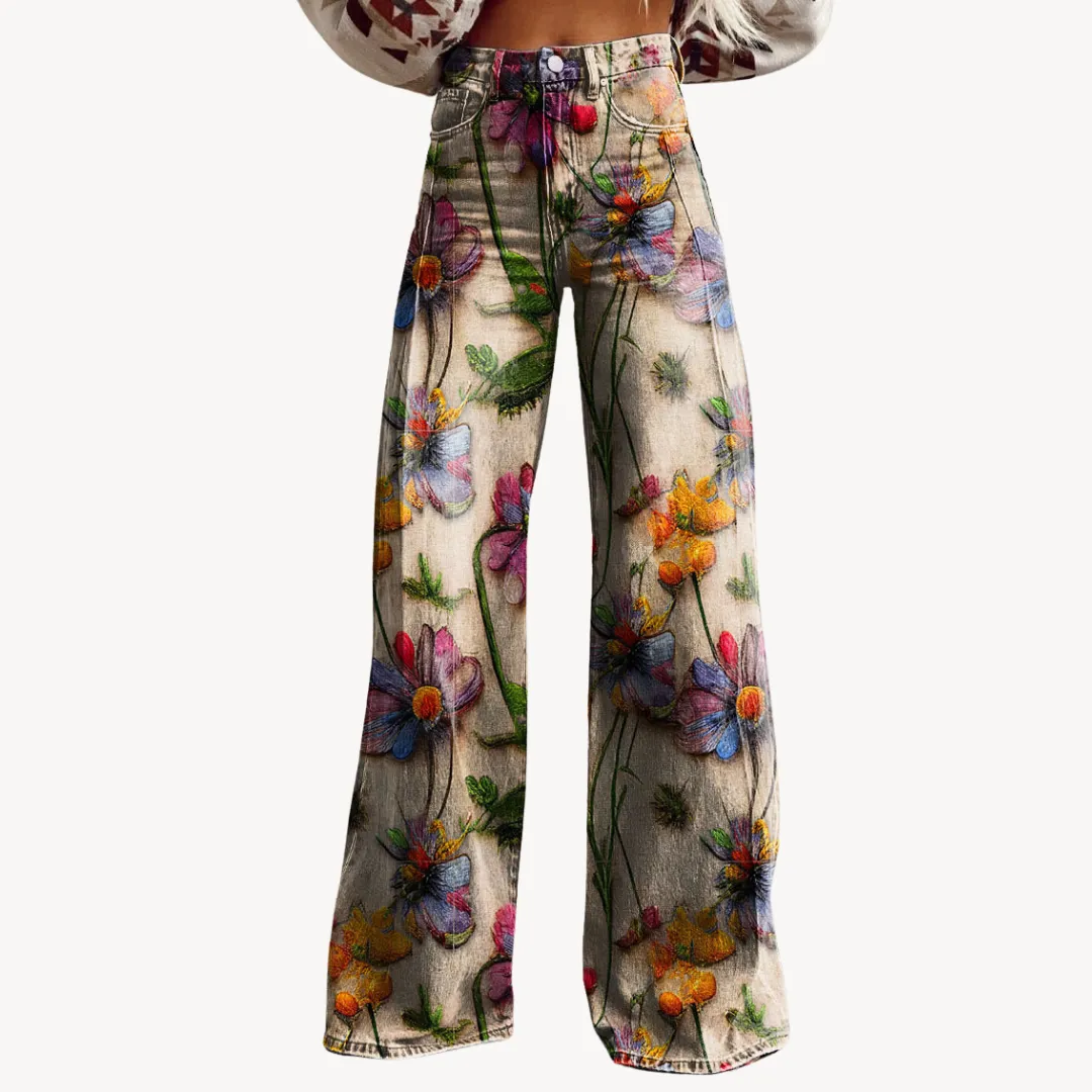 Women’s Wide-Leg Trousers – Abstract Print – High Waist – Statement Style