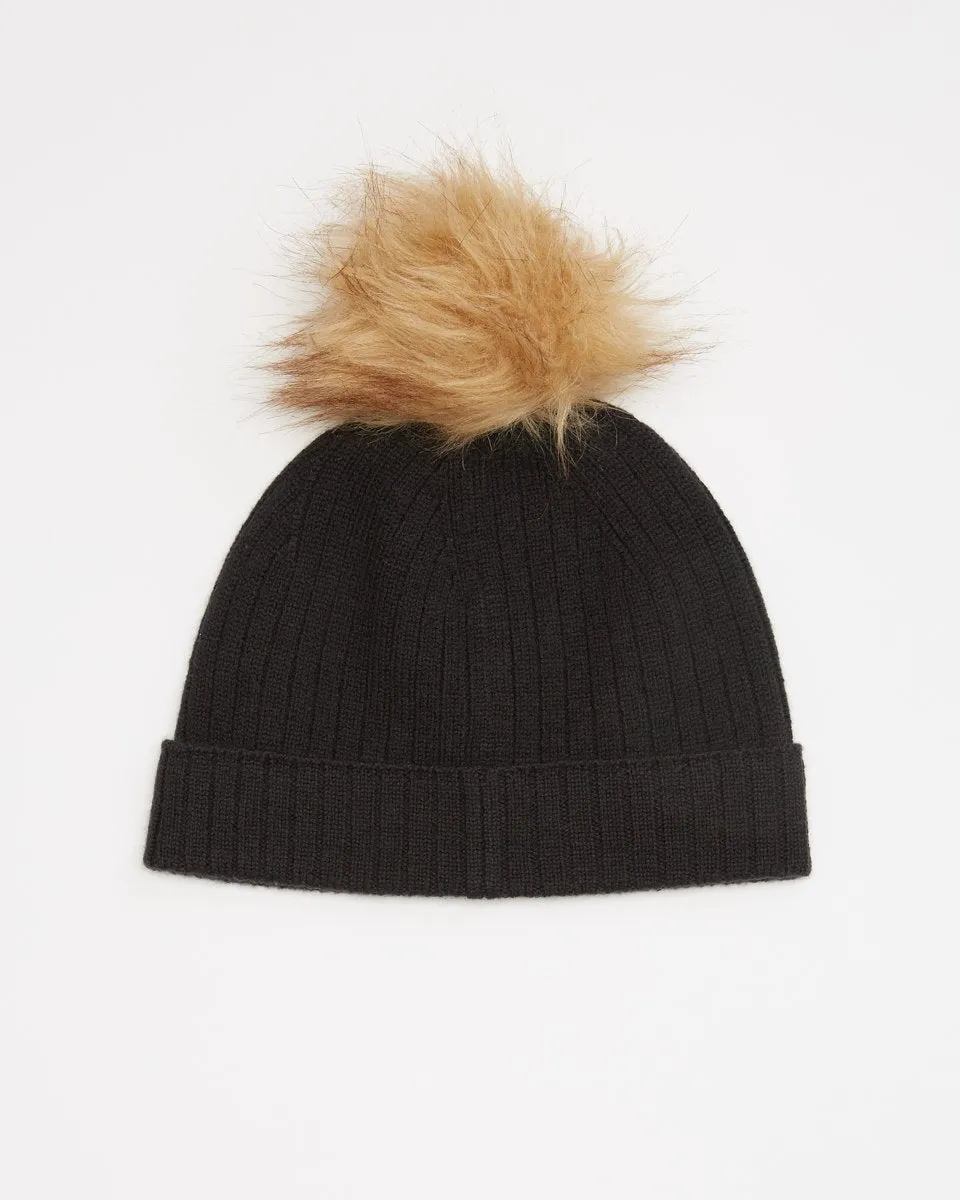 Wool Faux Fur Pom Beanie